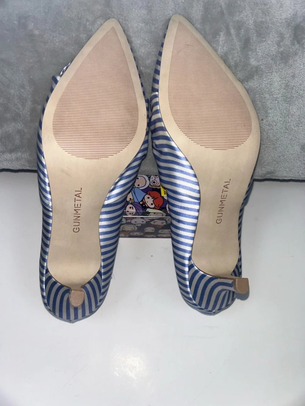 Gunmetal Gunnii Blue White Striped Knot Pointed-Toe Flats - Picture 10 of 10